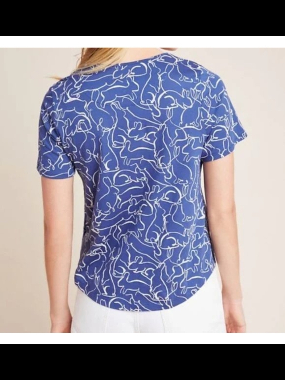 Anthropologie Blue Bunny Rabbit Weekend Tee Shirt Small